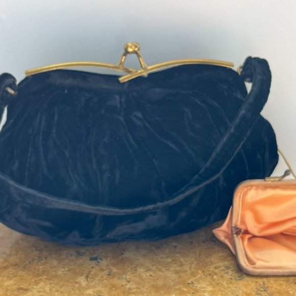 Vintage Black Velvet Purse with Coin Purse Small Cute Sling Shoulder Bags Wallet - Picture 3 of 9